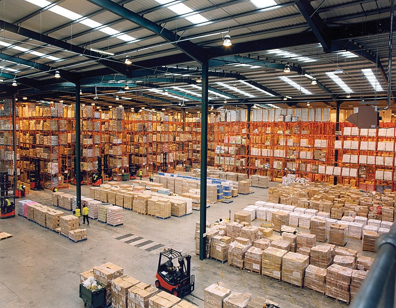 Industrial parts warehouse with pallet rack storage