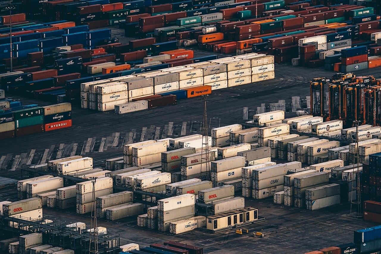Shipping containers at a global port